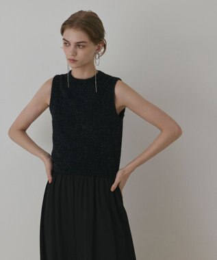 GRACE CONTINENTAL ラメフェザ－ニットトップ ブラック