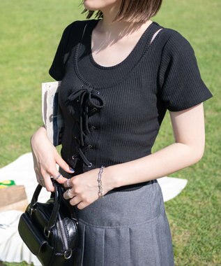 WEGO レイヤードレースアップトップス ブラック