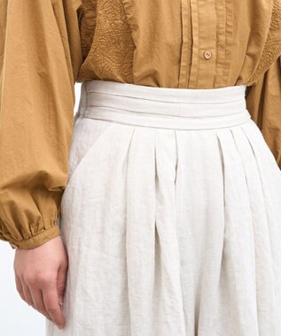 muuc 〈高品質ベルギーリネン100%〉ウエストゴムあり タックデザインワイドパンツ ベージュ