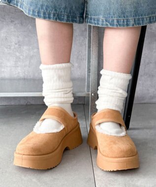 WEGO ムートンタッチメリージェーンシューズ キャメル