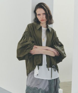 YECCA VECCA ボリュームギャザーデザインZIPブルゾン Khaki