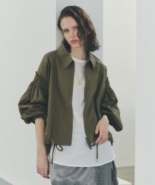 YECCA VECCA ボリュームギャザーデザインZIPブルゾン Khaki