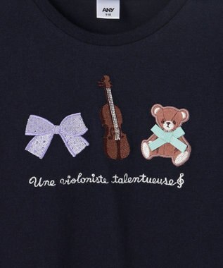 ANY KIDS おけいこモチーフ刺繍入り 長袖Tシャツ ネイビー（くま×バイオリン）