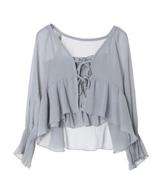 earth music&ecology ＳＥＴ２点キャンディースリーブブラウス＋インナー Grayish Blue