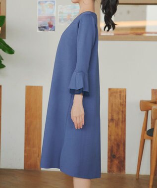 Tiaclasse シフォンフレア袖スポンジニットワンピース ブルー