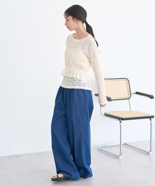 earth music&ecology 冷感２タックイージーワイドデニム Indigo