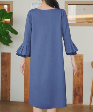 Tiaclasse シフォンフレア袖スポンジニットワンピース ブルー