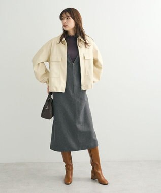 Green Parks ・ｓｗｉｎｇ　ｂｙ　フリルハイネックリブニット Charcoal Gray