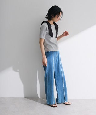 Green Parks ・ｓｗｉｎｇ　ｂｙ　ショルダーリボンリブカットソー Gray Mixture