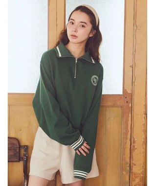 earth music&ecology ハーフＺＩＰサークルロゴ刺繍裏毛プルオーバー Green