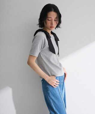 Green Parks ・ｓｗｉｎｇ　ｂｙ　ショルダーリボンリブカットソー Gray Mixture