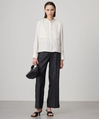 ICB 【洗える】 コットンリアクティブデニム ワイドストレートパンツ ブラックデニム系