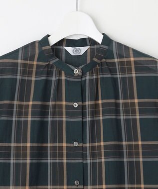 J.PRESS LADIES 【洗える】シアーマドラス バンドカラー ブラウス ダークグリーン系3