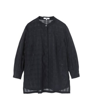 DAKS シャドーチェック 7分袖オーバーシャツ ネイビー