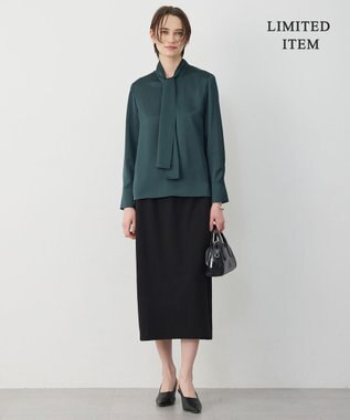 ICB 【WEB限定】 ドレープサテン ボウタイブラウス ミッドグリーン系