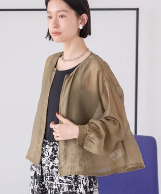 AMERICAN HOLIC 【WEB限定】ノーカラーシアーZIPブルゾン Olive