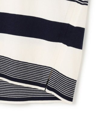 23区 L 【洗える】ウールコットンストレッチ オーバーサイズ ニット ネイビー×オフボーダー