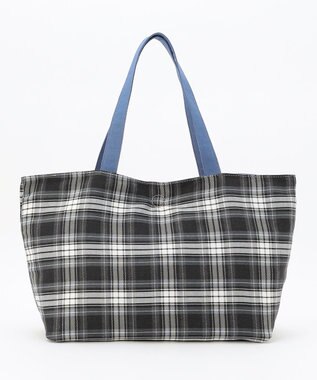 J.PRESS LADIES 【完全受注生産】ポーチ付き キャンバス トートバッグ ダルブルー×グレーチェック系