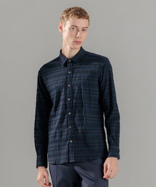 JOSEPH HOMME レボソジャガードストレッチ　レギュラーカラーシャツ ネイビー系