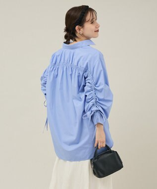 Green Parks イージーケア袖シャーリングシャツ Sax