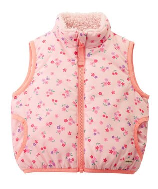 MIKI HOUSE HOT BISCUITS 【80-120cm】 裏ボアフリース リバーシブル総柄ベスト ピンク
