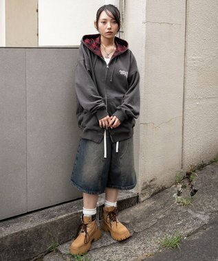 WEGO 【ユニセックス着用ITEM/MLサイズ展開】チェックZIPパーカー スミクロ