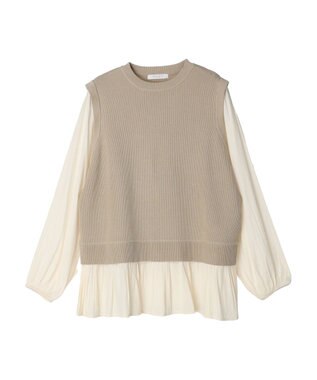 Green Parks とろみ布帛ドッキングニットチュニック Beige