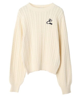 earth music&ecology 刺繍入りケーブルニットプルオーバー Ivory