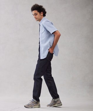 J.PRESS MEN 【クールマックス】サッカーマルチストライプ バンドカラーシャツ サックスブルー系1