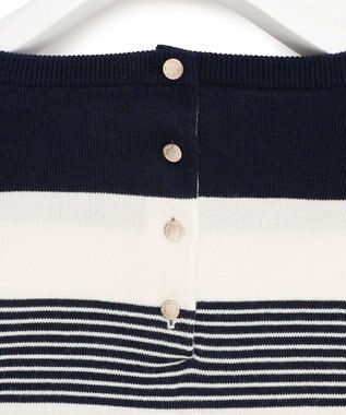 23区 L 【洗える】ウールコットンストレッチ オーバーサイズ ニット ネイビー×オフボーダー