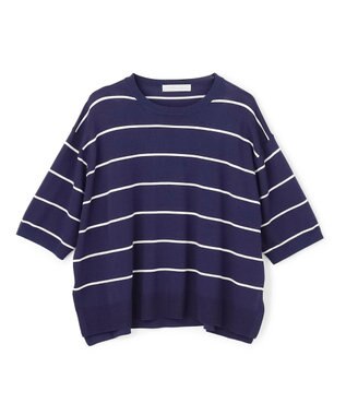 UNFILO スゴ機能美ニット ハーフスリーブ ネイビーボーダー