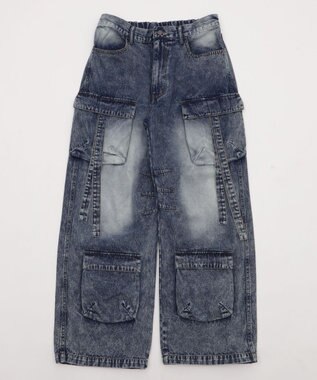 WEGO イージーマルチポケットデニムカーゴ デニム淡加工色