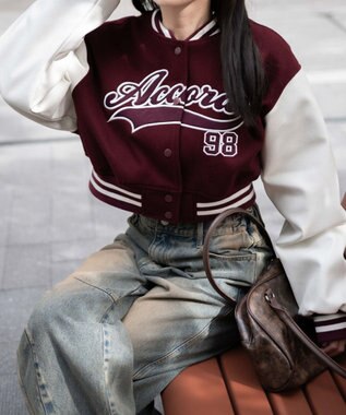 WEGO スタジアムロゴショートスタジャン ワイン