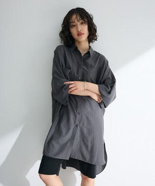 Green Parks ７分袖ミディ丈シャツワンピース Charcoal Gray