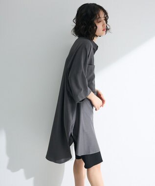 Green Parks ７分袖ミディ丈シャツワンピース Charcoal Gray
