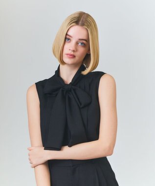 GRACE CONTINENTAL リネンライクボウタイノースリーブ ブラック