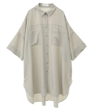 Green Parks ７分袖ミディ丈シャツワンピース Light Khaki