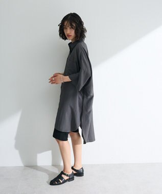 Green Parks ７分袖ミディ丈シャツワンピース Charcoal Gray