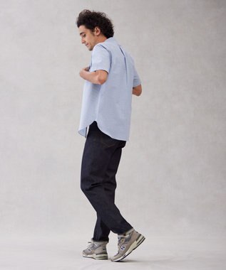 J.PRESS MEN 【クールマックス】サッカーマルチストライプ バンドカラーシャツ サックスブルー系1