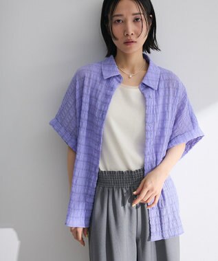 Green Parks シアーシャーリングフレンチスリーブシャツ Purple