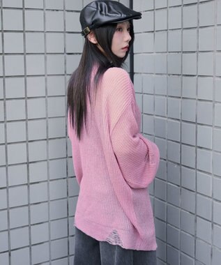 WEGO モヘアタッチスターBIGニット ピンク