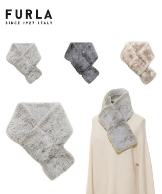 MOONBAT 【WEB限定】FURLA スノートップ チャーム付きフェイクファーマフラー グレー