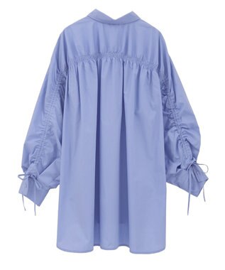 Green Parks イージーケア袖シャーリングシャツ Sax