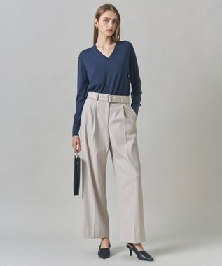 ICB L 【洗える】コンパクトファインウール Vネックニット ブルーグレー×ミディアムグレー系