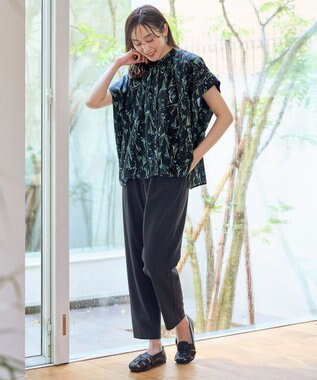 ANY スクエアプリントシャツ ネイビーベース×花柄