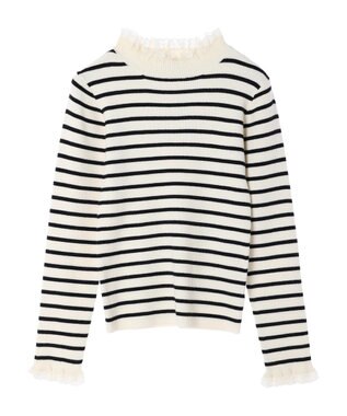 earth music&ecology レースドッキングリブニット Border Ivory