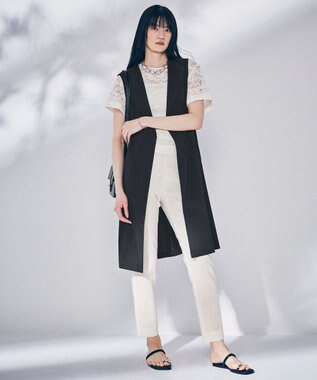 23区 L 【洗える】リネンレーヨンストレッチ テーパード パンツ ホワイト系