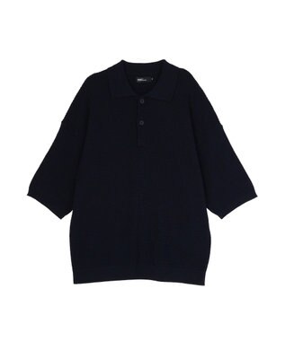 CRAFT STANDARD BOUTIQUE 透かし編み半袖ニットポロシャツ Navy