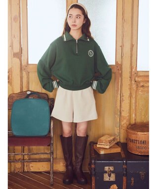 earth music&ecology ハーフＺＩＰサークルロゴ刺繍裏毛プルオーバー Green