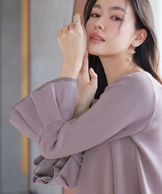 Tiaclasse シフォンフレア袖スポンジニットワンピース グレージュ